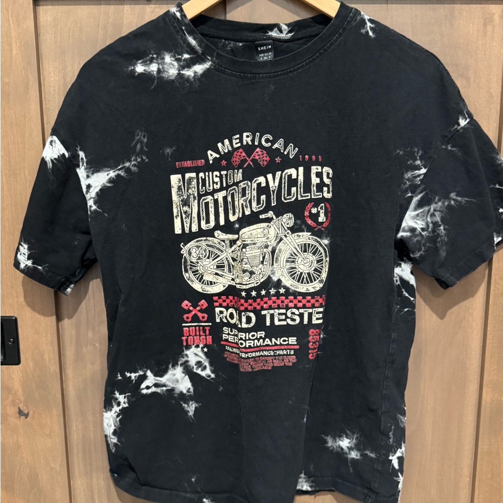 SHEIN Black Tie-Dye Motorcycle Graphic Tee